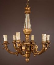 An Italian style gilt wood six-branch chandelier