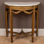 A 19th century Continental gilt carved, wooden, gesso moulded, console table with a marble top