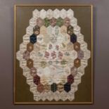 An antique silk patchwork quilt section