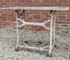A marble-topped garden table