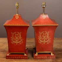 A pair of Continental toleware table lamps