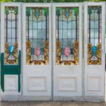 A pair of Victorian or Edwardian white painted entrance doors with leaded glass panels
