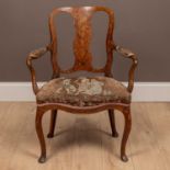 A late 18th/early 19th century Dutch marquetry open armchair
