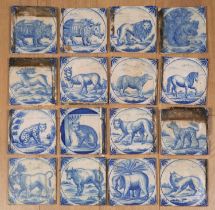 A collection of 18th or 19th century blue and white Delftware tiles