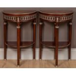 A pair of 19th century French Empire style demi-lune fold-over side tables