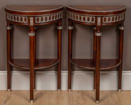 A pair of 19th century French Empire style demi-lune fold-over side tables