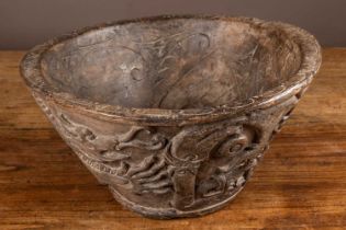 A carved hardwood wooden bowl