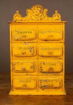 A 19th century Continental yellow painted toleware spice chest