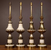 Two pairs of 1940s French brass and painted brass lamps