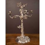 A 19th century Elkington silver plated candelabrum in the form of an oak tree with three scrolling