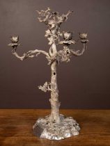 A 19th century Elkington silver plated candelabrum in the form of an oak tree with three scrolling