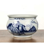 Blue and white porcelain bowl Chinese, 18th Century painted with immortals, with old collectors