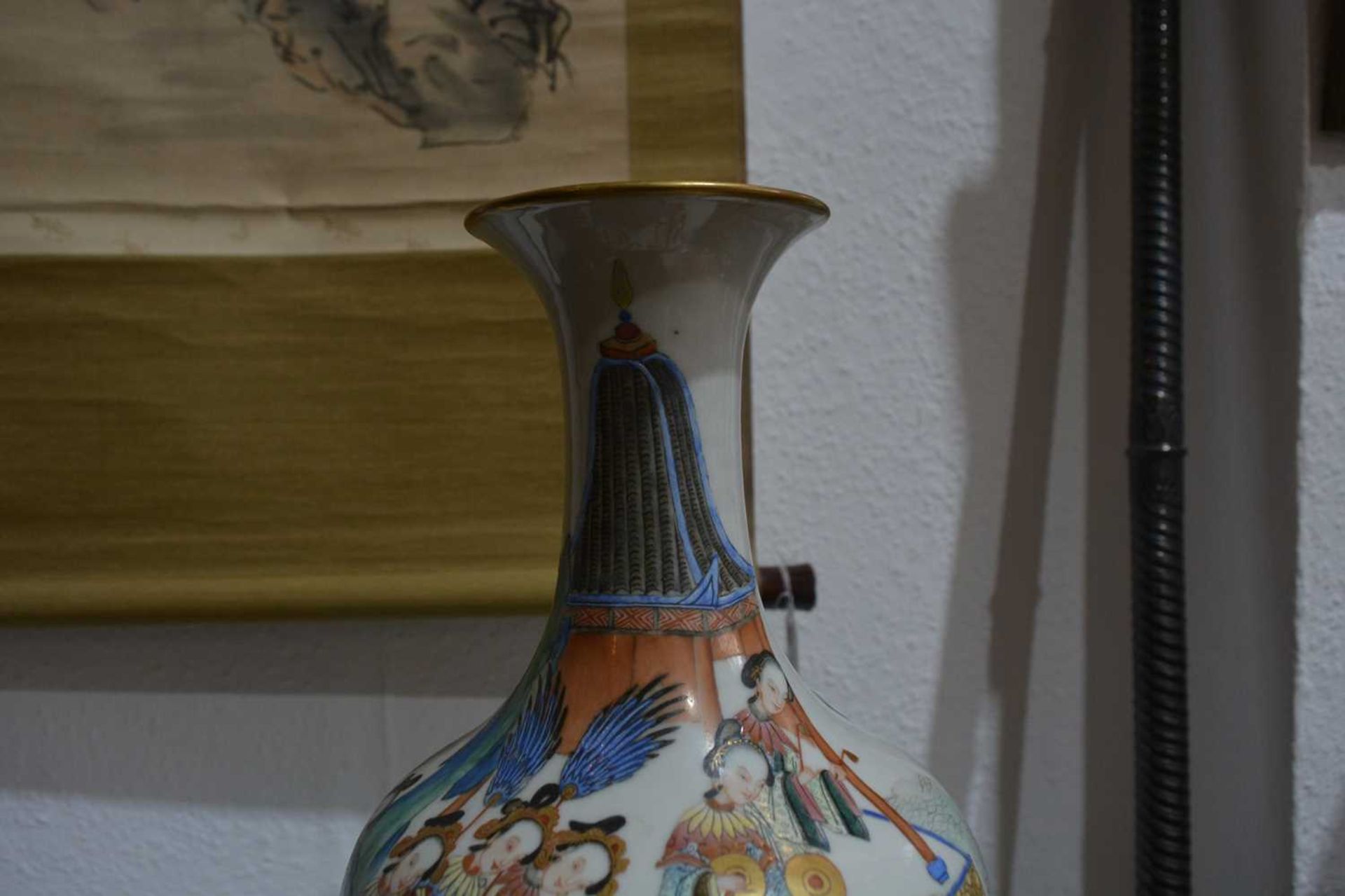 Canton famille verte baluster vase Chinese, 19th Century painted with courtiers and a group of - Image 7 of 10