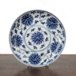 Blue and white porcelain saucer dish Chinese, Guanxu period painted in the Ming style with a central