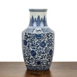 Blue and white porcelain vase Chinese, 19th Century painted with trailing Indian lotus around the