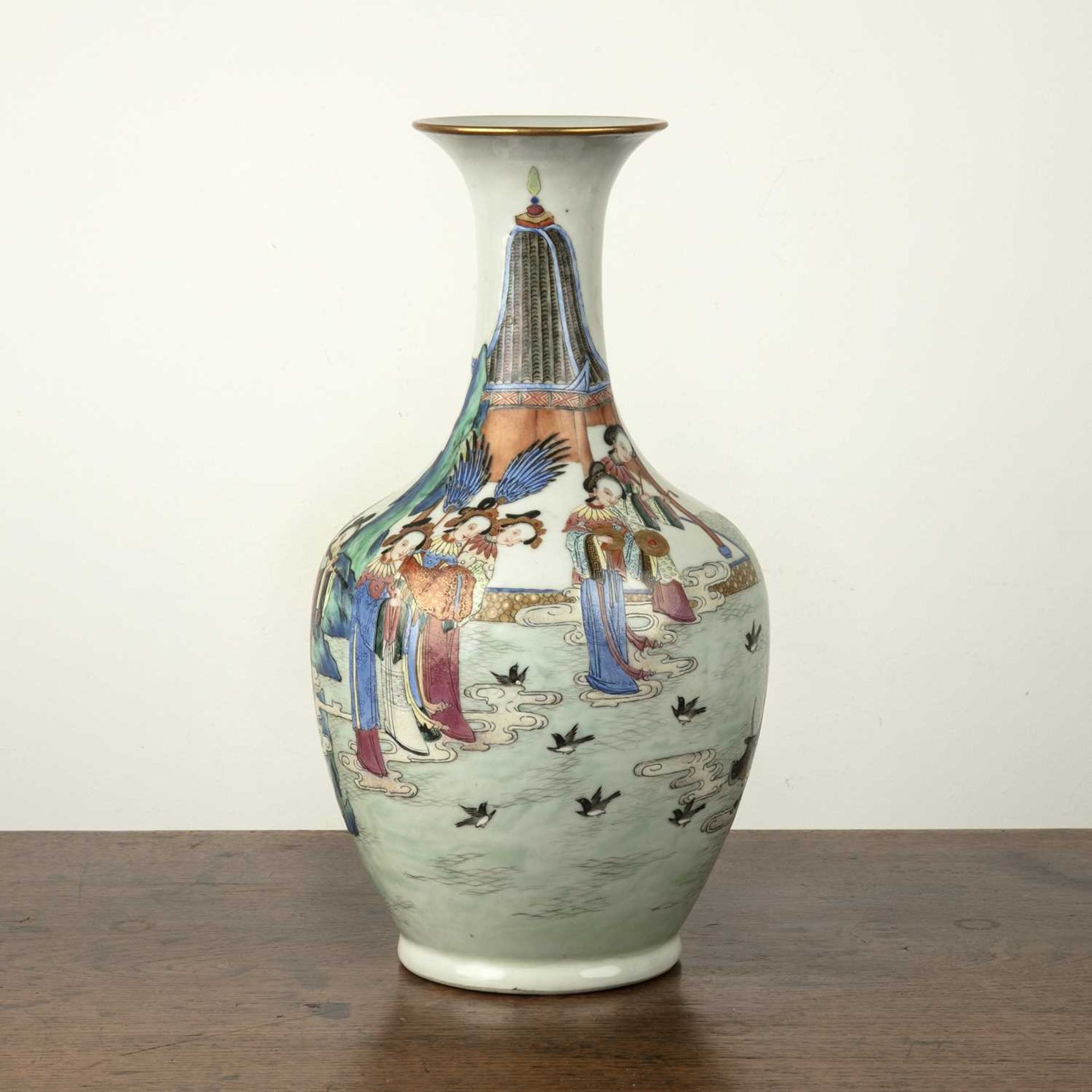 Canton famille verte baluster vase Chinese, 19th Century painted with courtiers and a group of - Image 2 of 10