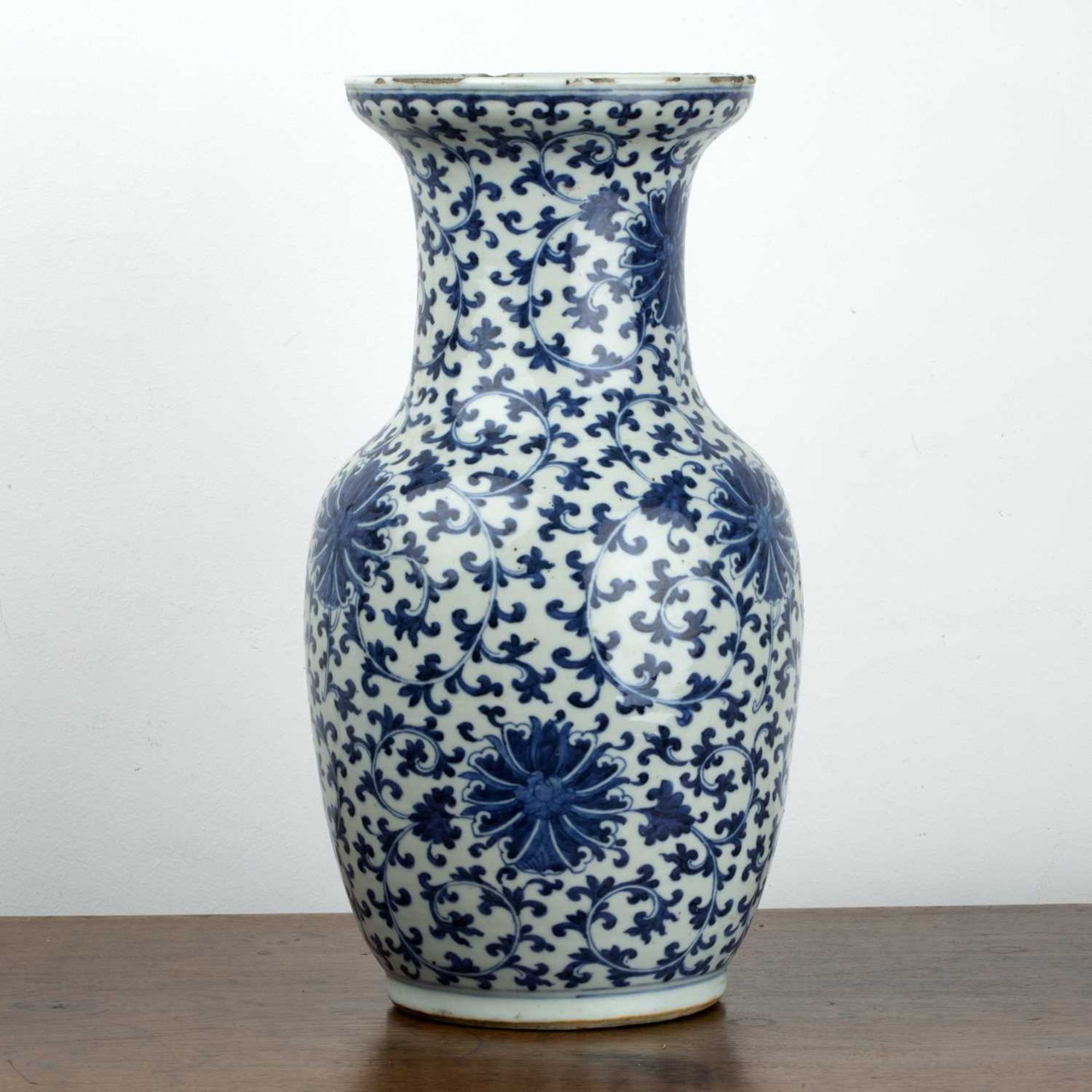 Blue and white porcelain vase Chinese, 19th Century painted with Indian lotus and trailing - Image 2 of 5