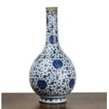 Large blue and white porcelain bottle vase Chinese, Qianlong period painted with Indian lotus and