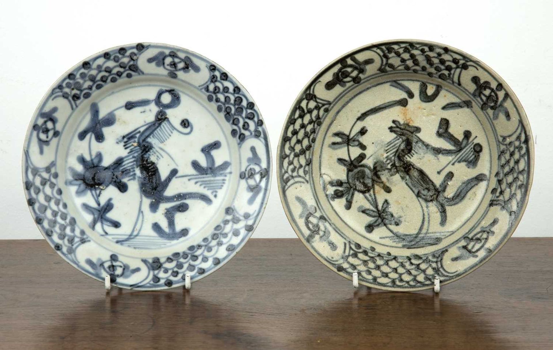 Two blue and white Binh Thuan (Shipwreck) dishes Vietnamese, possibly 15th or 16th century depicting