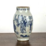 Blue and white porcelain vase Chinese, 19th Century painted in the Transitional style with