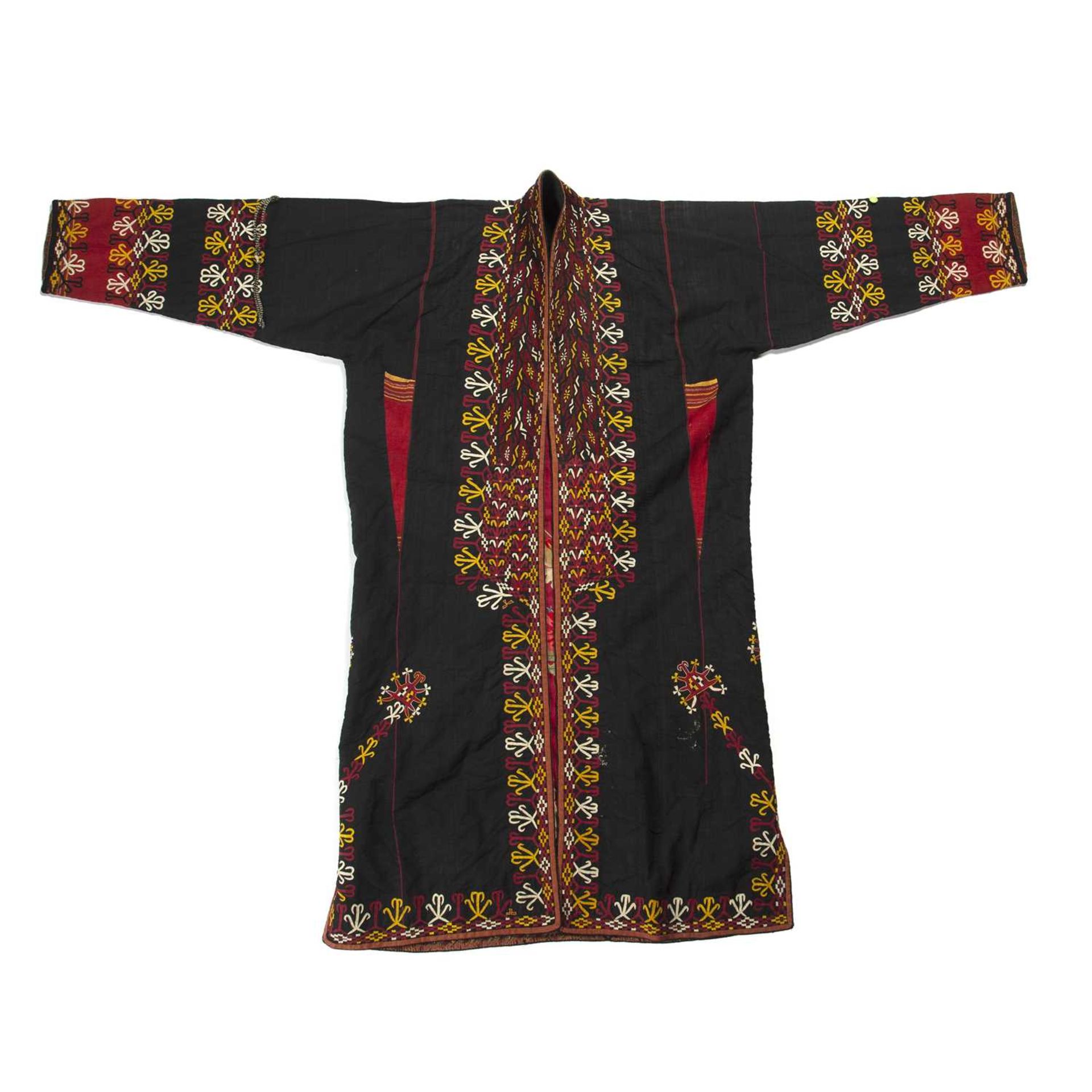 Tekke Turkoman chyrpy Turkmenistan of black ground with embroidered border and panels in red, yellow