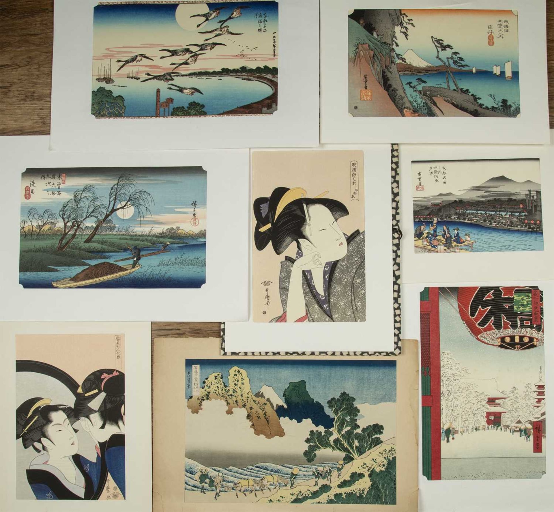 Collection of Japanese woodblock prints including works after Utagawa Hiroshige (1797-1858), some