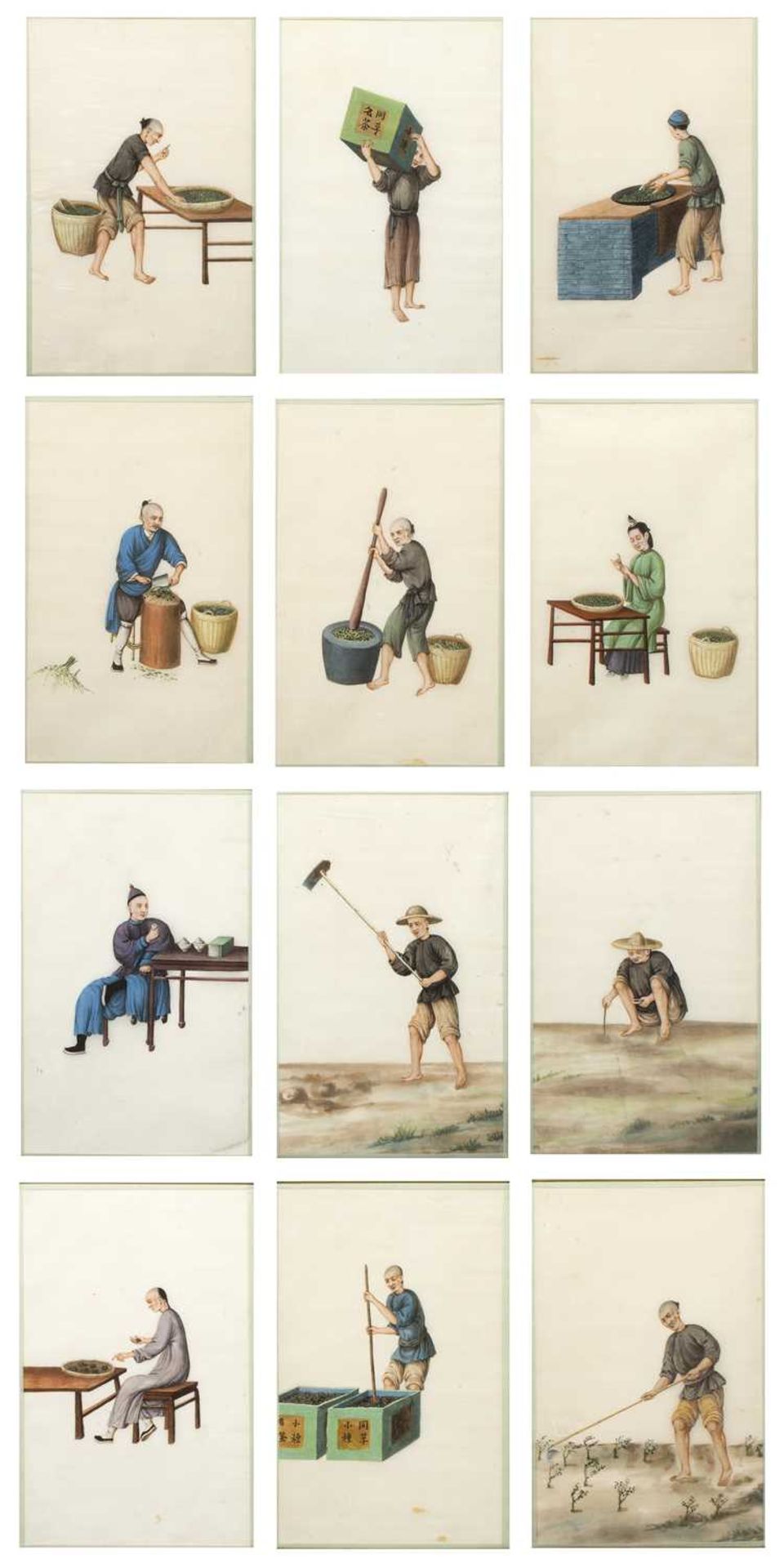 Collection of rice paper/pith studies Chinese, 19th Century painted with various scenes of tea
