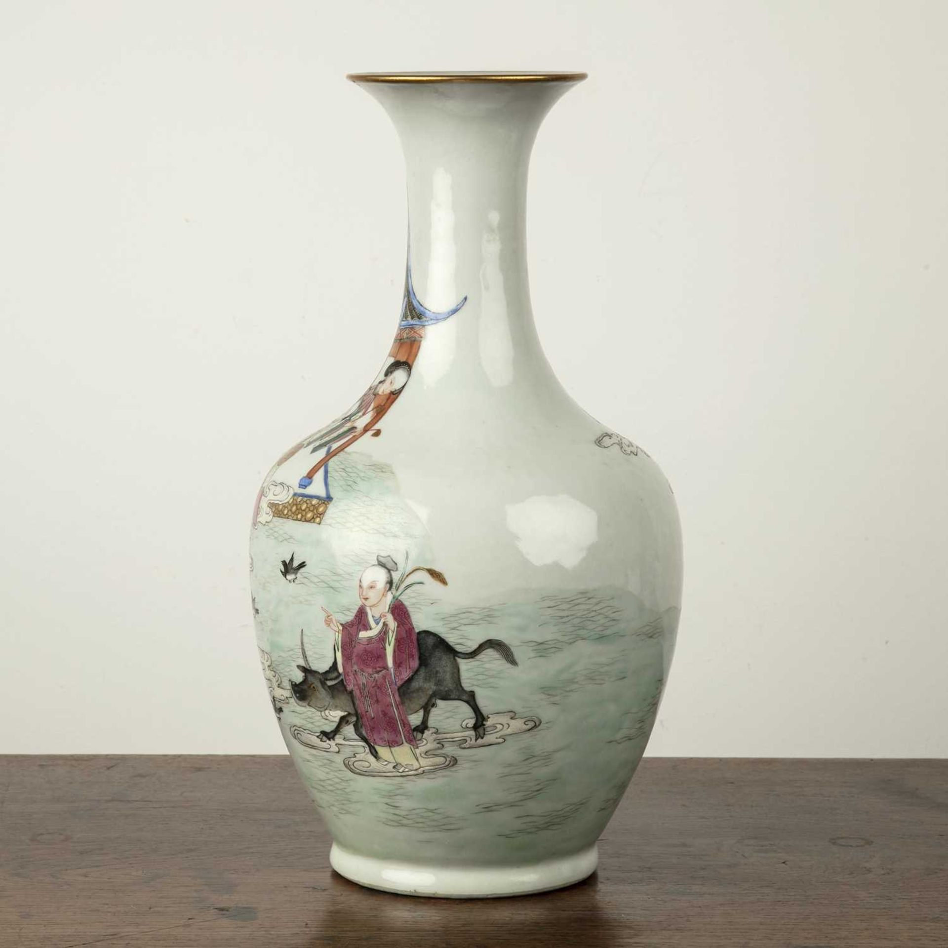 Canton famille verte baluster vase Chinese, 19th Century painted with courtiers and a group of - Image 3 of 10