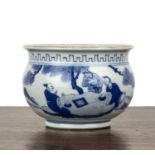 Small blue and white porcelain bowl Chinese, 18th Century of fish bowl form, painted with scholars