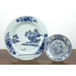 Blue and white porcelain charger Chinese, 18th/19th Century 39cm diameter and a smaller blue and