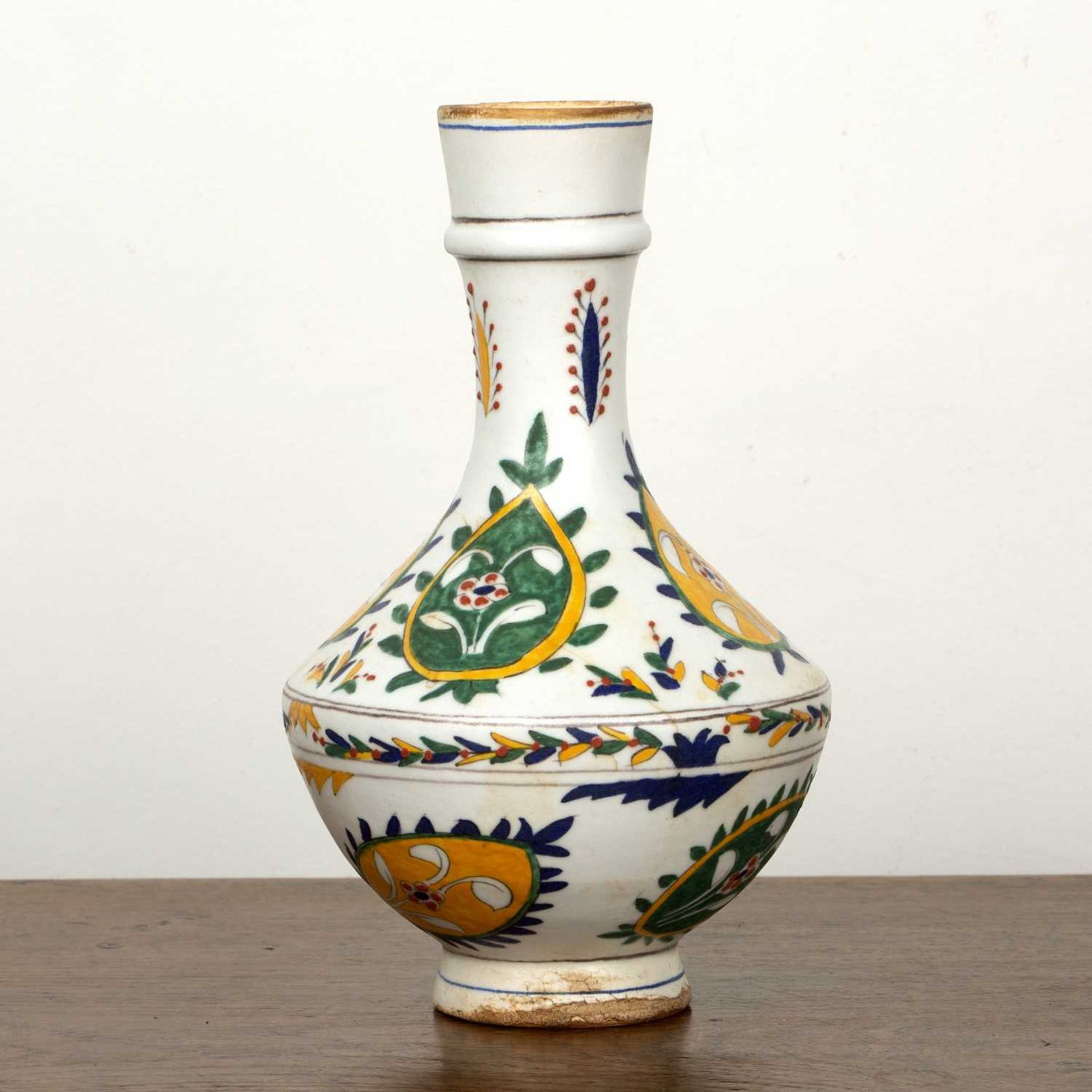 Kutahaya pottery vase Turkey, Turkey 18th/19th Century of white ground with painted leaf-shaped - Image 2 of 4