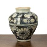 Blue and white porcelain jar South East Asian, late 17th Century painted with stylised flowers, 22cm