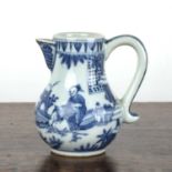 Miniature blue and white cream jug Chinese, 18th/19th Century painted with scholars and figures on a