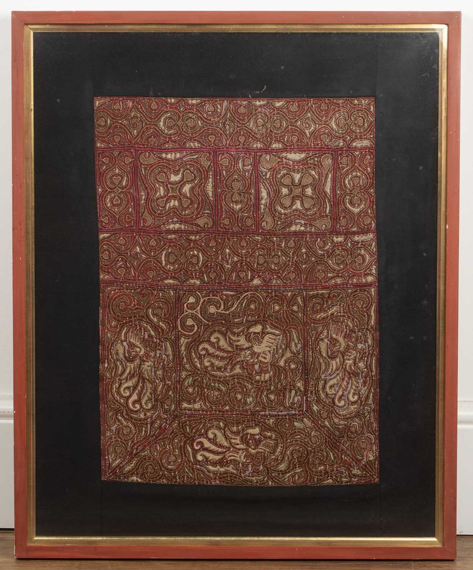 Two hill tribe red ground panels Vietnam/Cambodia with embroidered circular and other abstract - Image 5 of 6