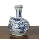 Blue and white porcelain kraak style kendi Chinese, Ming Wanli period with panels of stylised hoses,