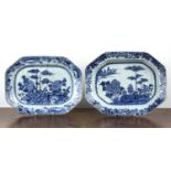 Two blue and white export meat plates Chinese, 18th/19th Century decorated with a landscape scene,