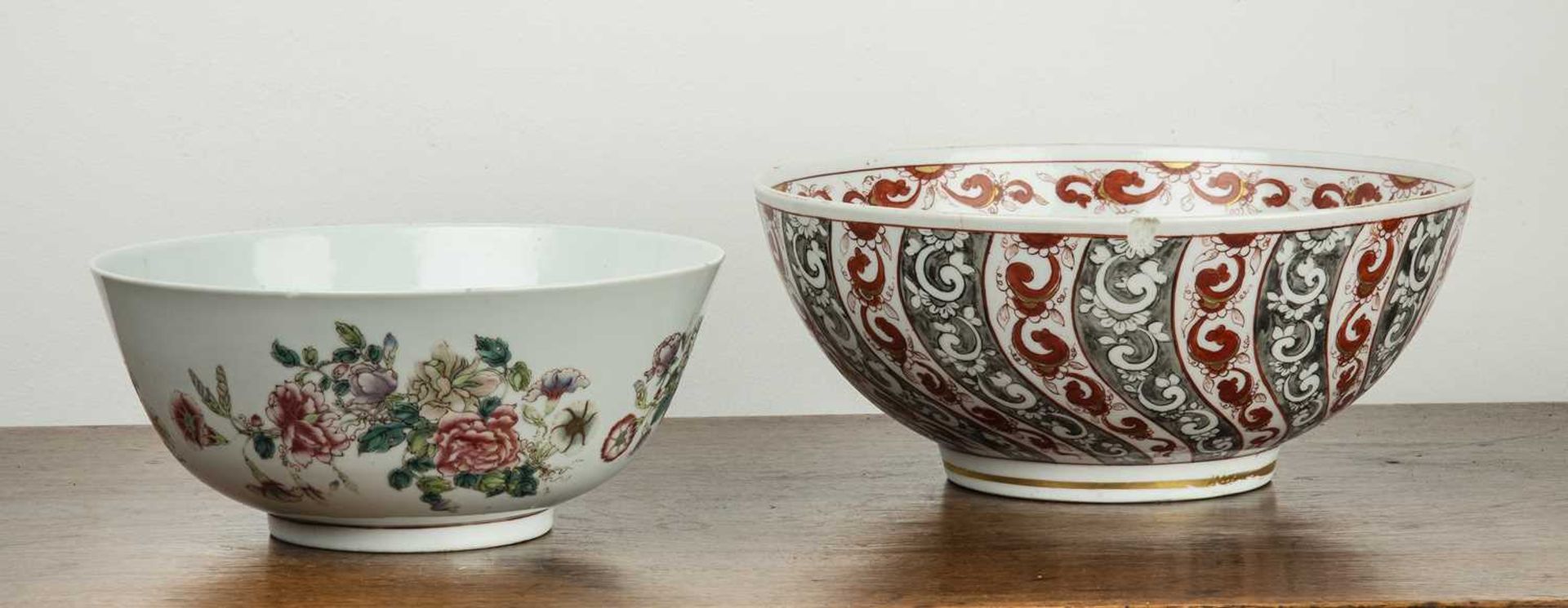 Famille verte bowl Chinese, 18th Century painted with flower sprays, 20.8cm diameter x 9.5cm, and