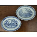 Pair of blue and white export shallow dishes Chinese, early 19th Century painted with fence,