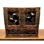 Mother of pearl decorated table cabinet Japanese, 19th Century with black lacquer, decorated to