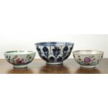 Blue and white moulded bowl Chinese, Kangxi with moulded panels of flowers, 20cm x 10cm, and two