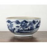 Blue and white porcelain bowl Chinese, Transitional period painted with a mountainous river scene