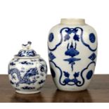 Blue and white porcelain vase Chinese, 19th Century painted with symbols and having a Kangxi mark,