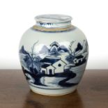 Blue and white porcelain ginger jar and cover Chinese, 19th Century with a painted landscape