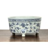 Blue and white porcelain censer Chinese, 17th/18th Century painted with trailing lotus leaf