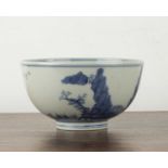 Blue and white porcelain bowl Chinese, 18th Century decorated with a landscape scene, unmarked, 14.