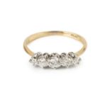 A diamond five stone ring, the graduated old, brilliant and single-cut diamonds in claw setting, two