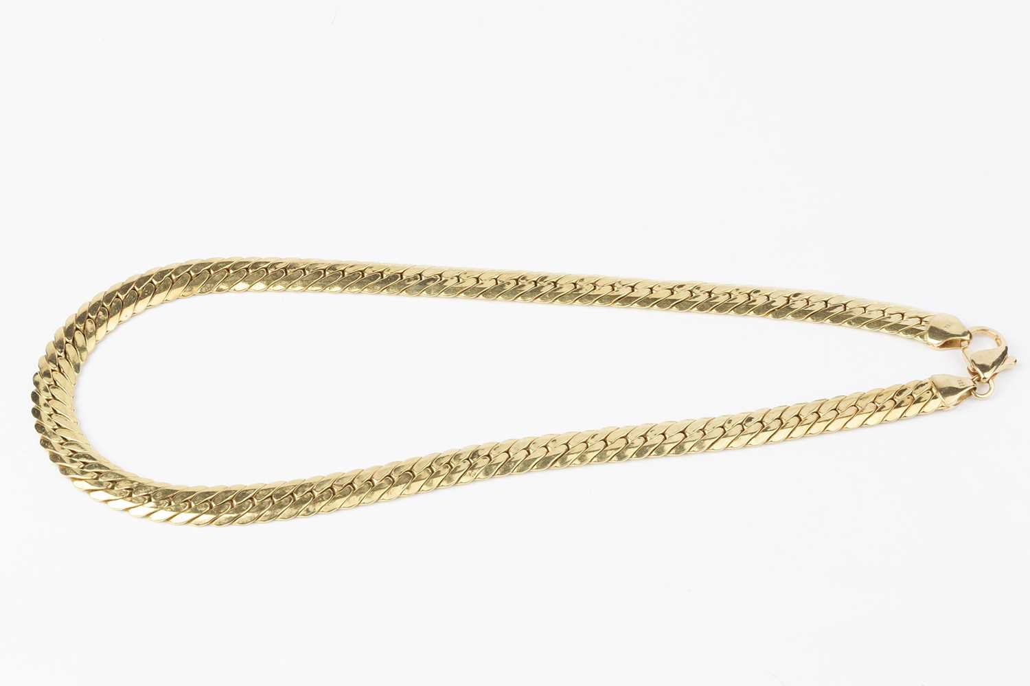 A yellow precious metal fancy-link chain, of part-textured curb-link design, stamped '18K' and ' - Image 2 of 3