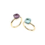 Two 'Nudo' gem set dress rings by Pomellato, the first with a partly faceted cushion-shaped amethyst