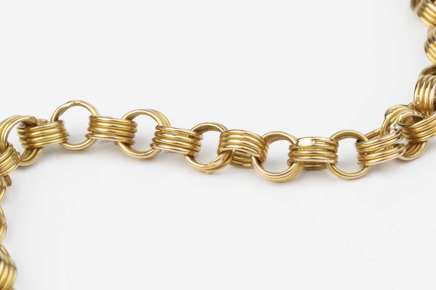 A yellow precious metal fancy-link chain, of reeded belcher-link design, the clasp stamped '750', - Image 2 of 2