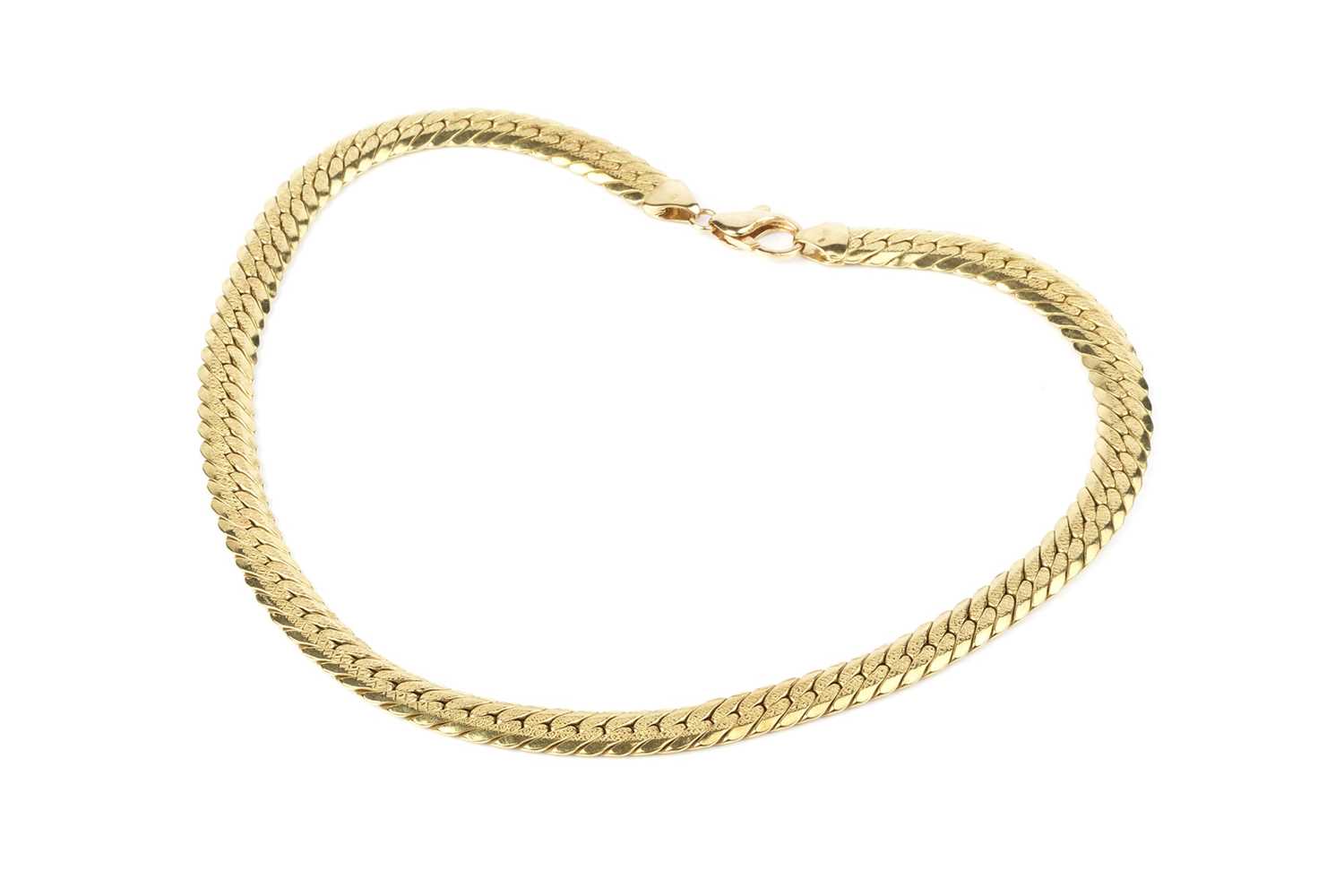 A yellow precious metal fancy-link chain, of part-textured curb-link design, stamped '18K' and '